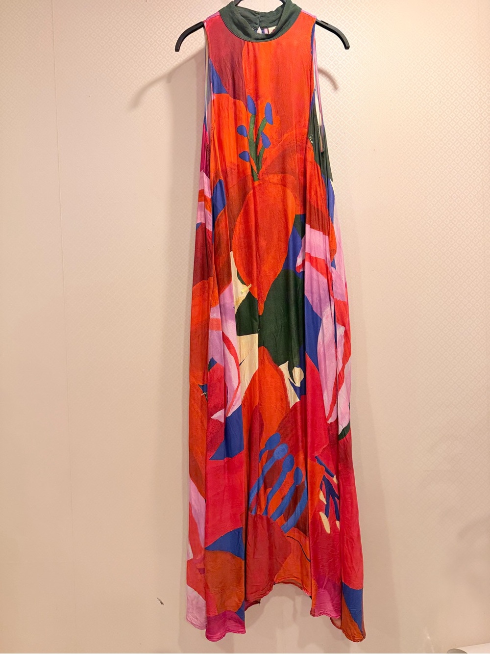 FARM Rio Anthropologie Halter Vibrant Red Floral Watercolor Maxi Dress Size L - Picture 10 of 15